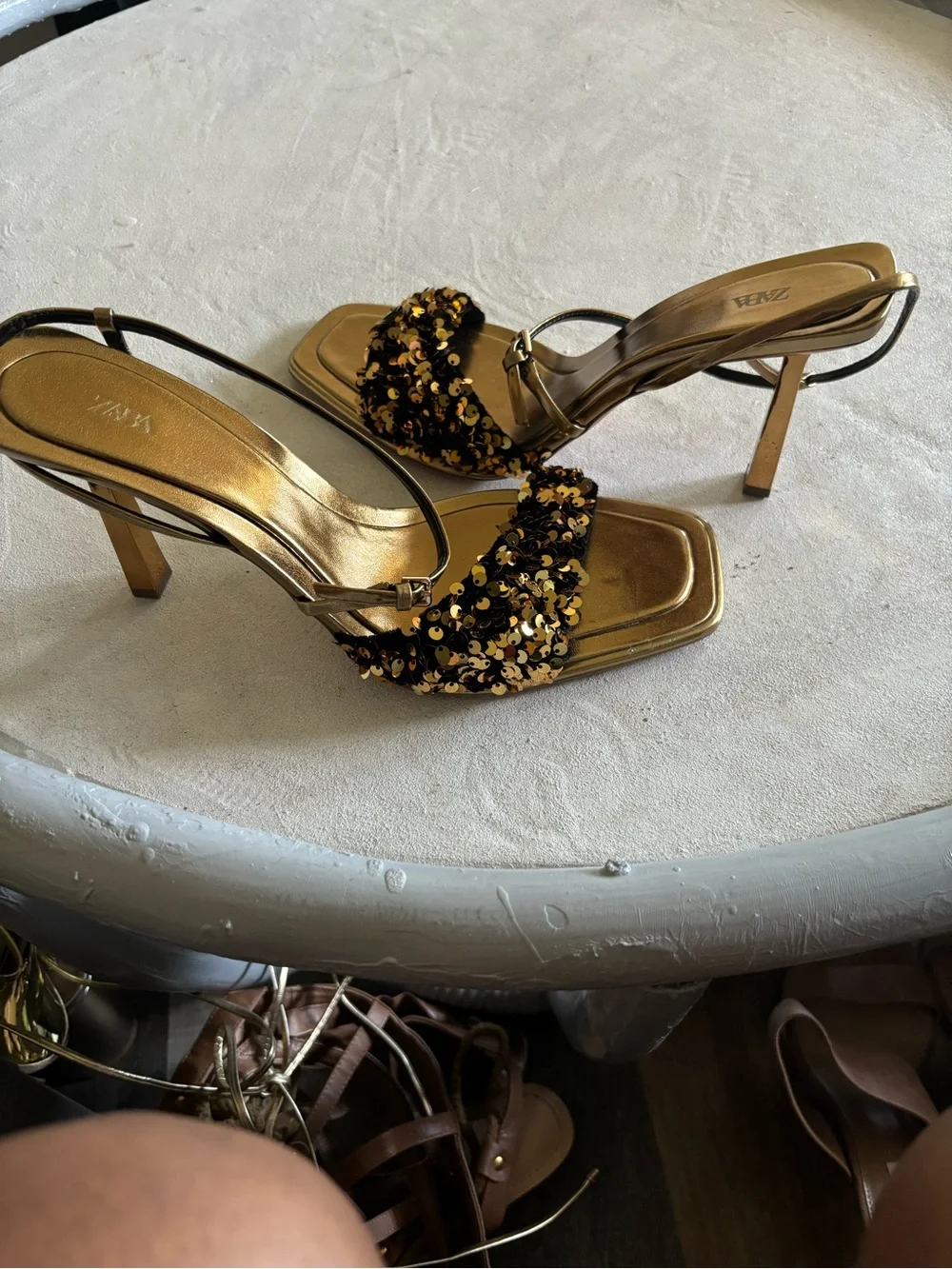 Zara Gold Sequin Strap Sandals - Picture 3 of 5